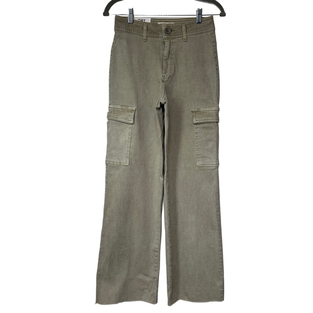 {Oat New York} Cargo Pocket Wide Leg Frayed Hem Stretch Denim Jeans